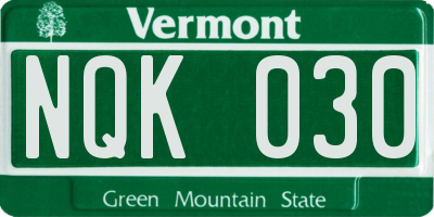 VT license plate NQK030