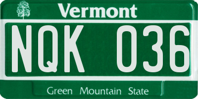 VT license plate NQK036