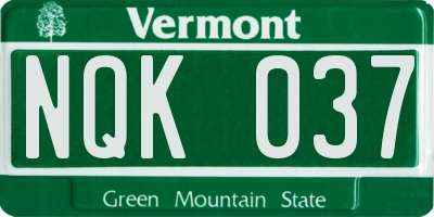 VT license plate NQK037