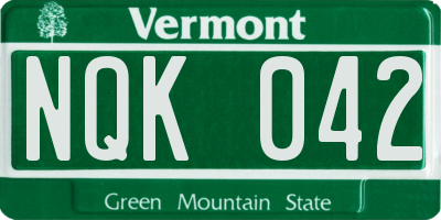 VT license plate NQK042