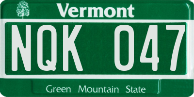 VT license plate NQK047