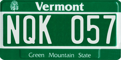 VT license plate NQK057
