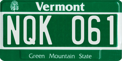 VT license plate NQK061