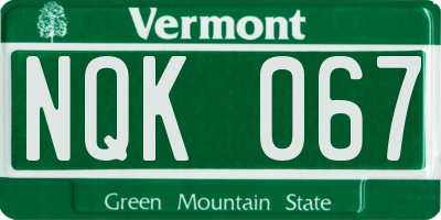 VT license plate NQK067