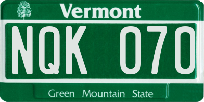 VT license plate NQK070