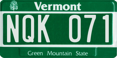 VT license plate NQK071