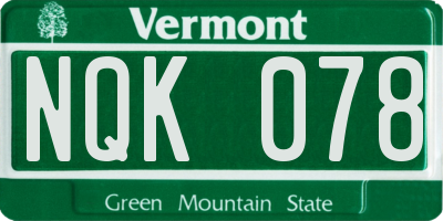 VT license plate NQK078