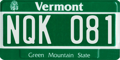 VT license plate NQK081