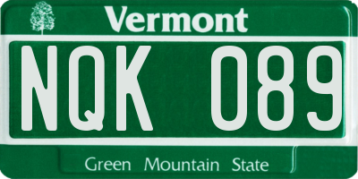 VT license plate NQK089