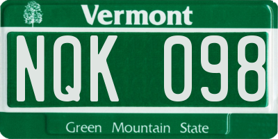 VT license plate NQK098