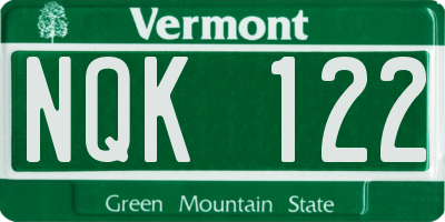 VT license plate NQK122