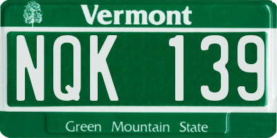 VT license plate NQK139
