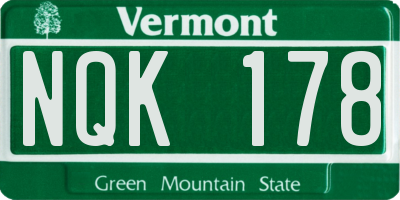 VT license plate NQK178