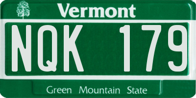 VT license plate NQK179