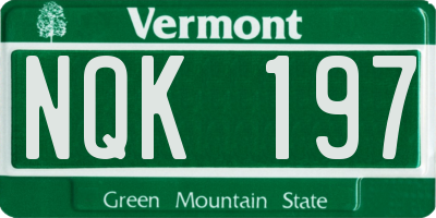 VT license plate NQK197