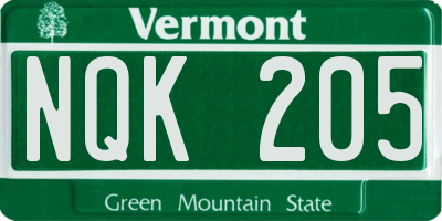 VT license plate NQK205