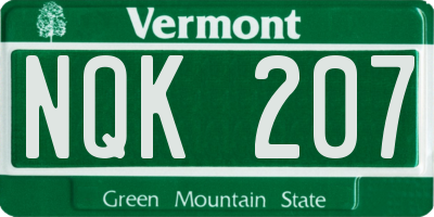 VT license plate NQK207