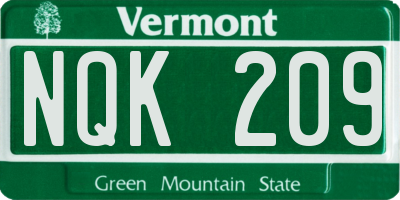 VT license plate NQK209