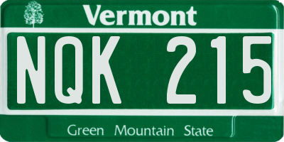VT license plate NQK215