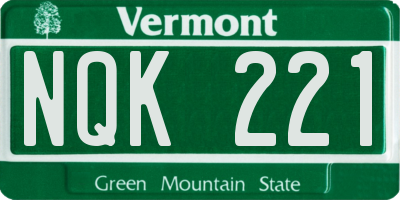 VT license plate NQK221