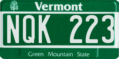 VT license plate NQK223