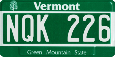 VT license plate NQK226