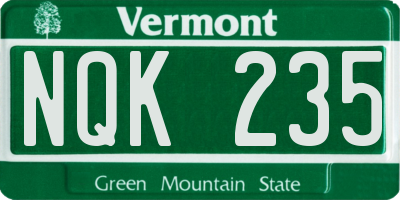 VT license plate NQK235