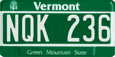 VT license plate NQK236