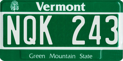 VT license plate NQK243