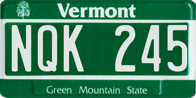 VT license plate NQK245