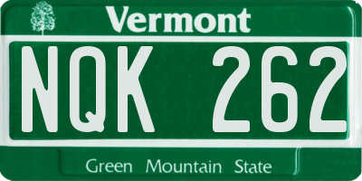VT license plate NQK262