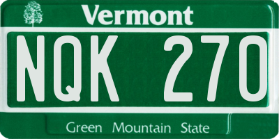VT license plate NQK270