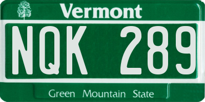 VT license plate NQK289