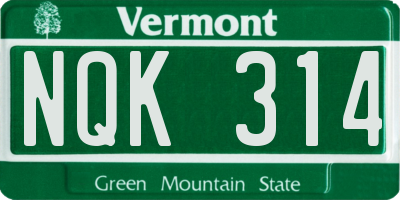 VT license plate NQK314
