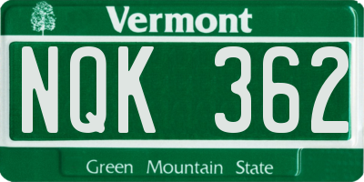 VT license plate NQK362