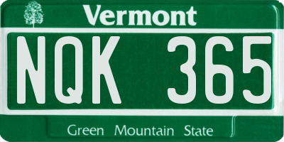 VT license plate NQK365