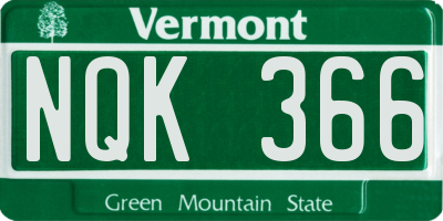 VT license plate NQK366