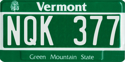 VT license plate NQK377