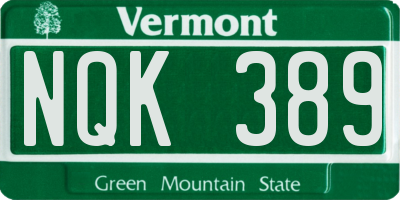 VT license plate NQK389