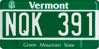 VT license plate NQK391