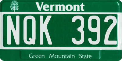 VT license plate NQK392