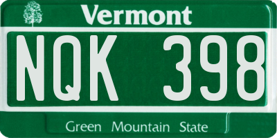 VT license plate NQK398