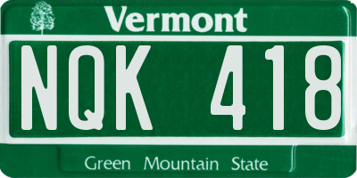 VT license plate NQK418
