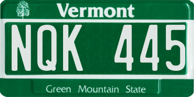 VT license plate NQK445