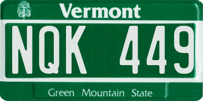 VT license plate NQK449