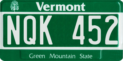 VT license plate NQK452
