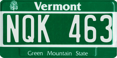 VT license plate NQK463