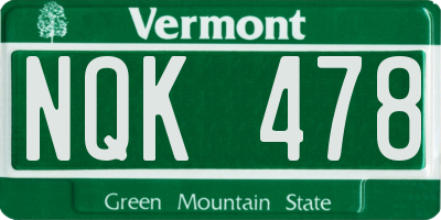 VT license plate NQK478