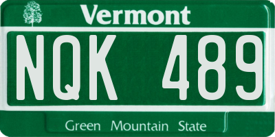 VT license plate NQK489