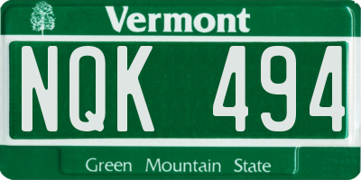 VT license plate NQK494